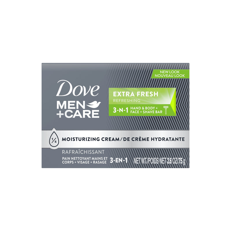 Dove Men Care 3 en 1 Barra Refrescante para Cuerpo + Rostro + Afeitado, Extra Fresh