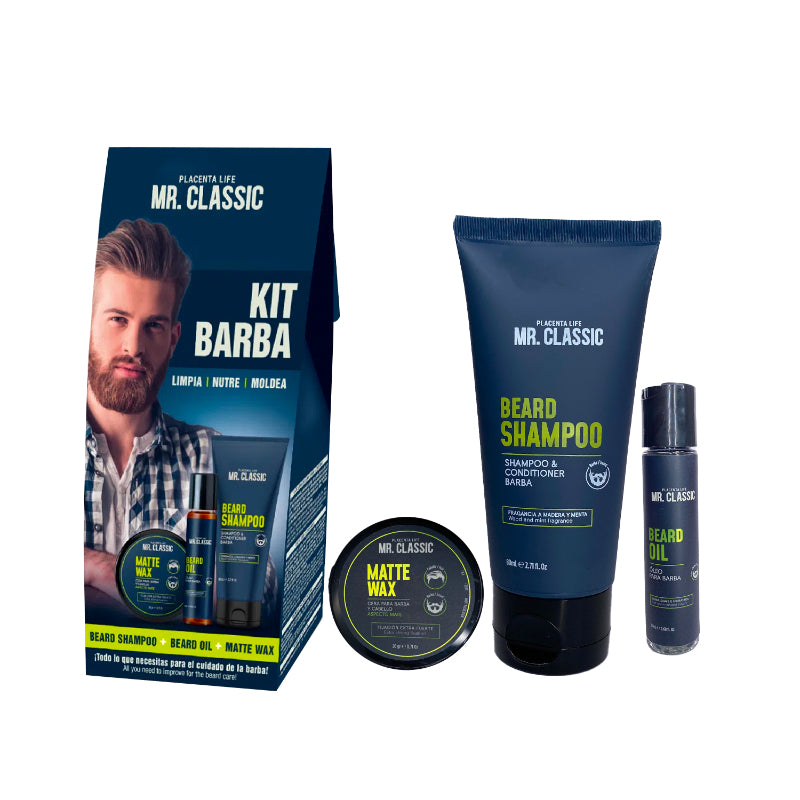Mr. Classic Kit de Barba (Shampoo, Aceite, Cera)