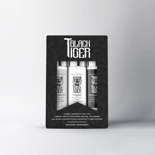 Black Tiger Kit para el Cuidado de Tatuajes: Balsamo, Crema Hidratante, Jabon Mini Tiger Pack